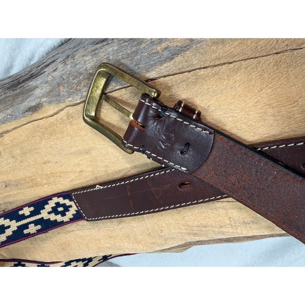 Southwestern Heritage Woven Leather Belt F.M. Allen Mens 40 VTG Navy Brown Italy - Picture 4 of 7